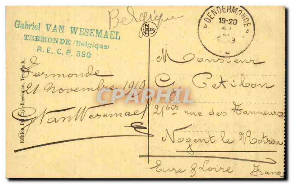 CPA Belgique Termonde Ruines de Rue de l eau 1914 — Rückseite
