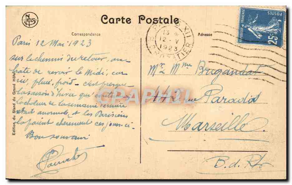 CPA Belgique Bruxelles le grand hotel — Rückseite
