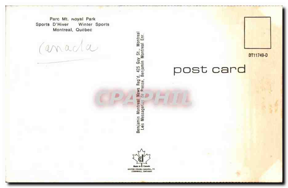 CPSM Canada Parc Mont Royal Sports d hiver Montreal — Verso
