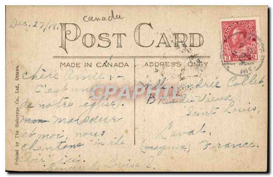 CPA Canada Zion methodist church Moose Jaw Sask — Back