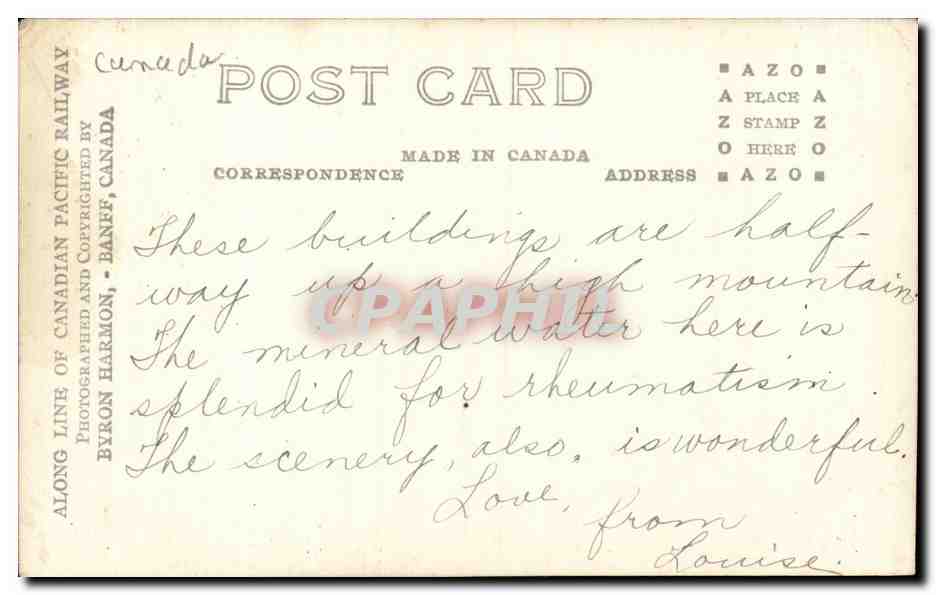 CPA Canada Hot springs Bow valley Banff — Back