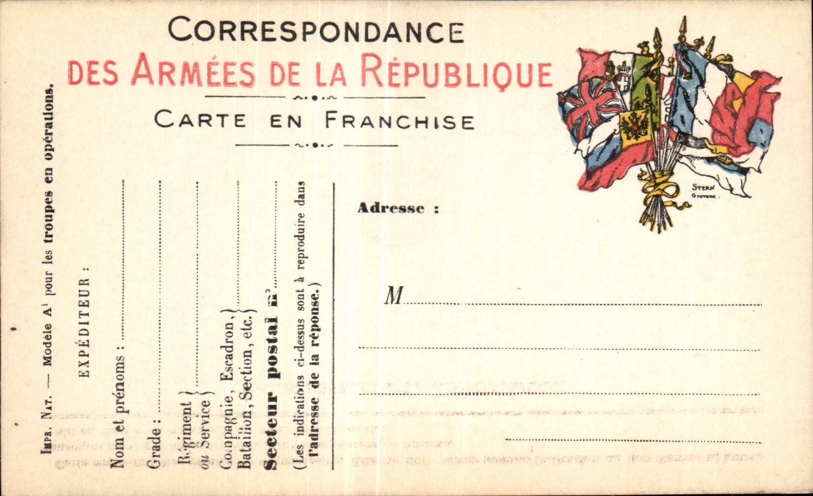 Militaria Carte en Francaise Correspondance des armees Neuve