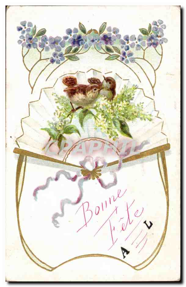Fleurs sweet birds perched on fab - CPA 