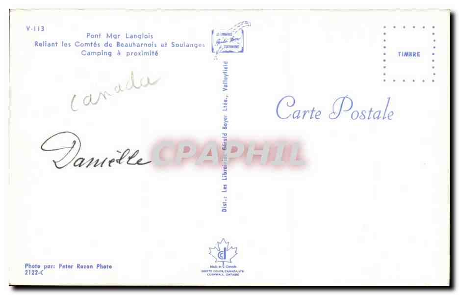 CPA Point Mgr Langlois Relient les Comtes de Beauharnois et Soulanges Camping a proximite — Rückseite