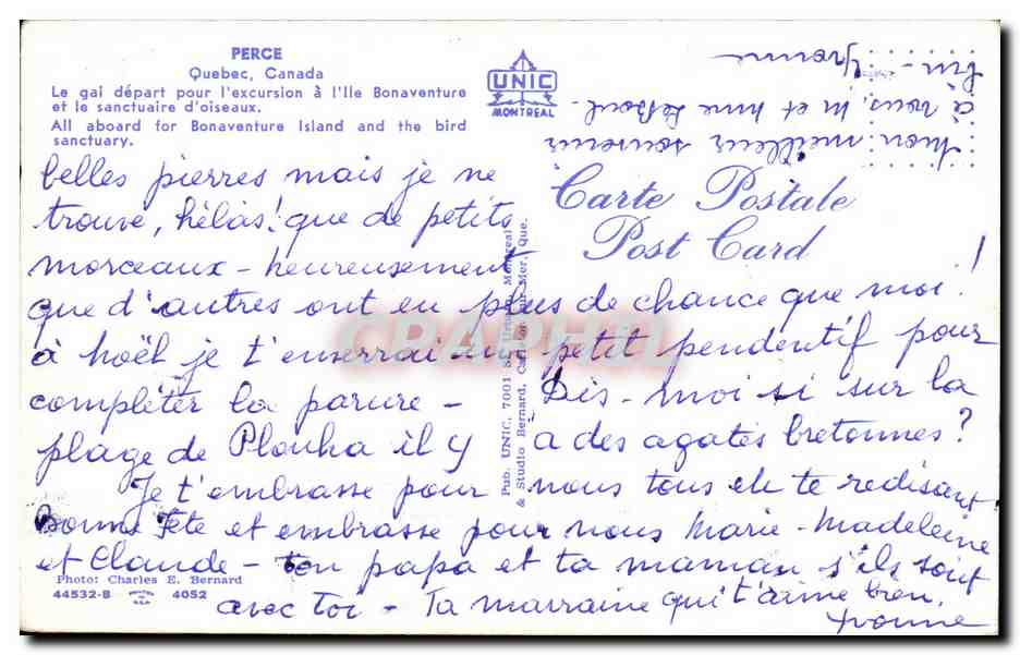 CPA Perce Quebec Canada All Aboard for Bonaventure Island and the bird sactuary — Back
