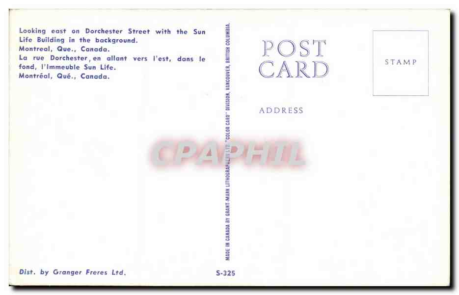 CPA Sun Life Building Dorchester Street Montreal Quebec Canada — Verso