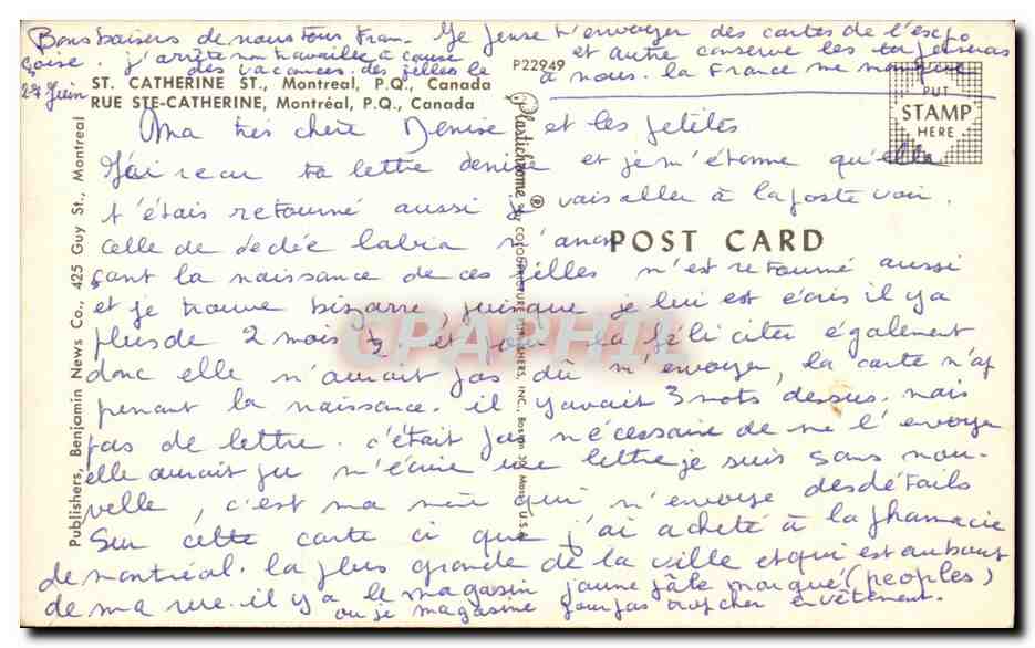 CPA St Catherine Street Montreal P Q Canada — Verso