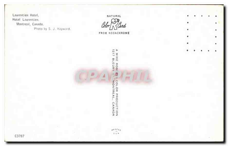 CPA Laurentien Hotel Montreal Canada — Verso