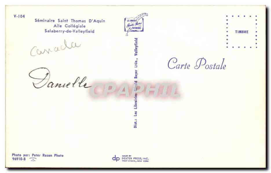 CPA Seminaire Saint Thomas D Aquin Alle Collegiale Salaberry de Valleyfield — Rückseite