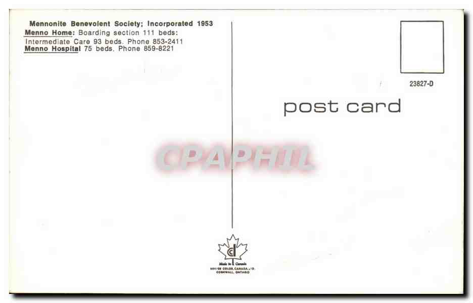 CPA Mennonite Benevolent Society Incorporated 1953 — Back