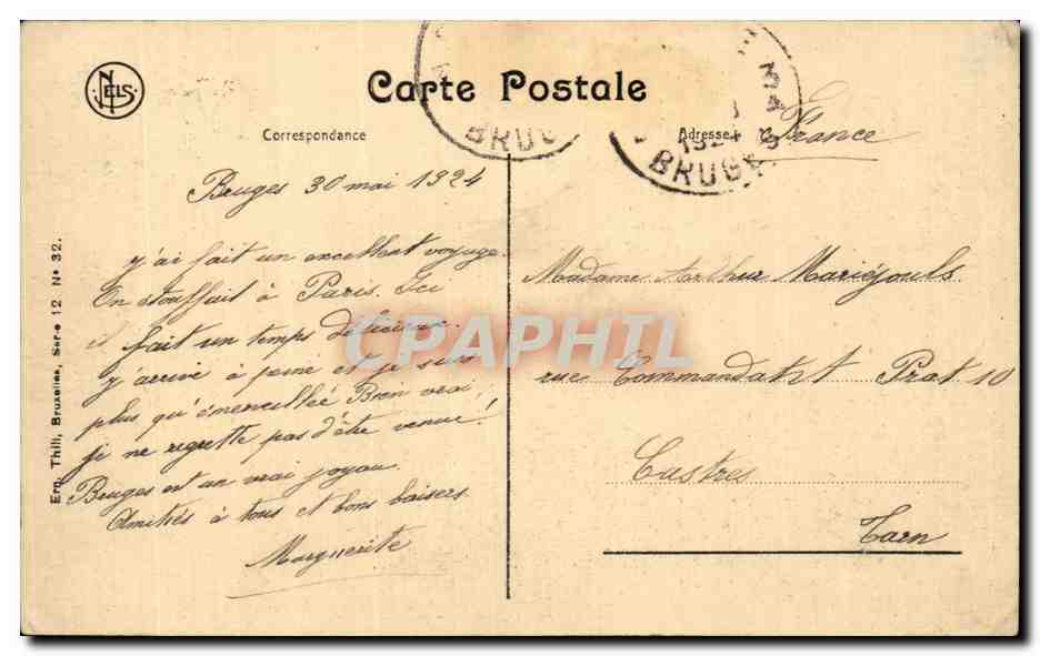 Bruges — Derrière Gruuthuse — Types brugeois — Éditeur Nels, série 12 — Rückseite