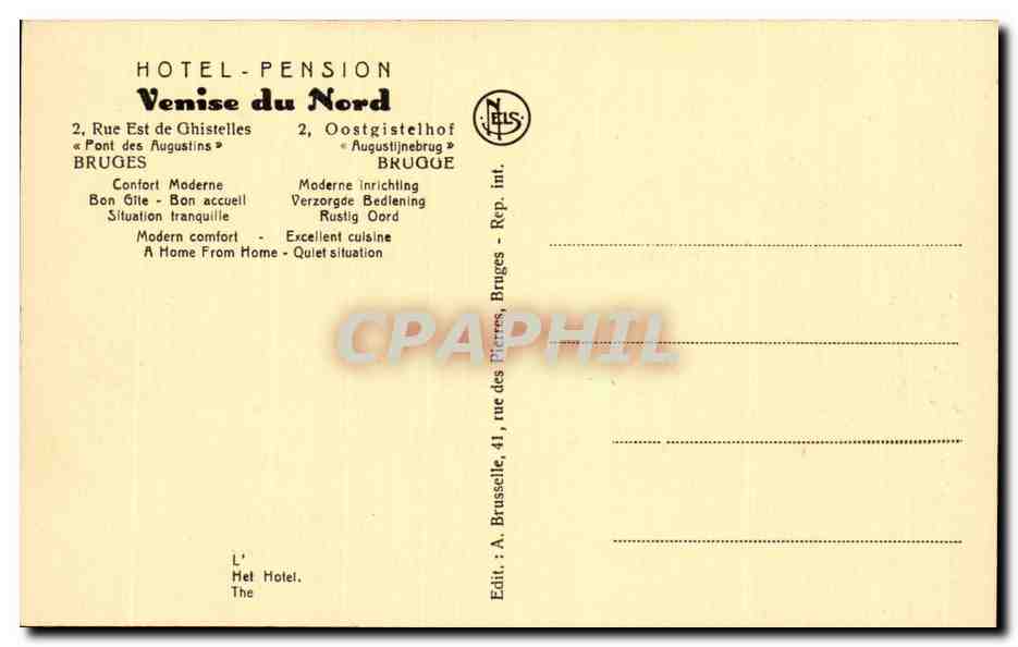 CPA Hotel Pension Venise du Nord Bruges  — Rückseite
