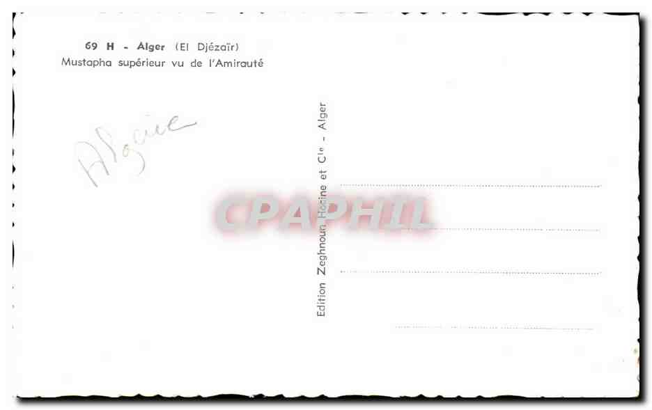 CPA Alger El Djezair Mustapha superieur vu de I Amiraute — Rückseite