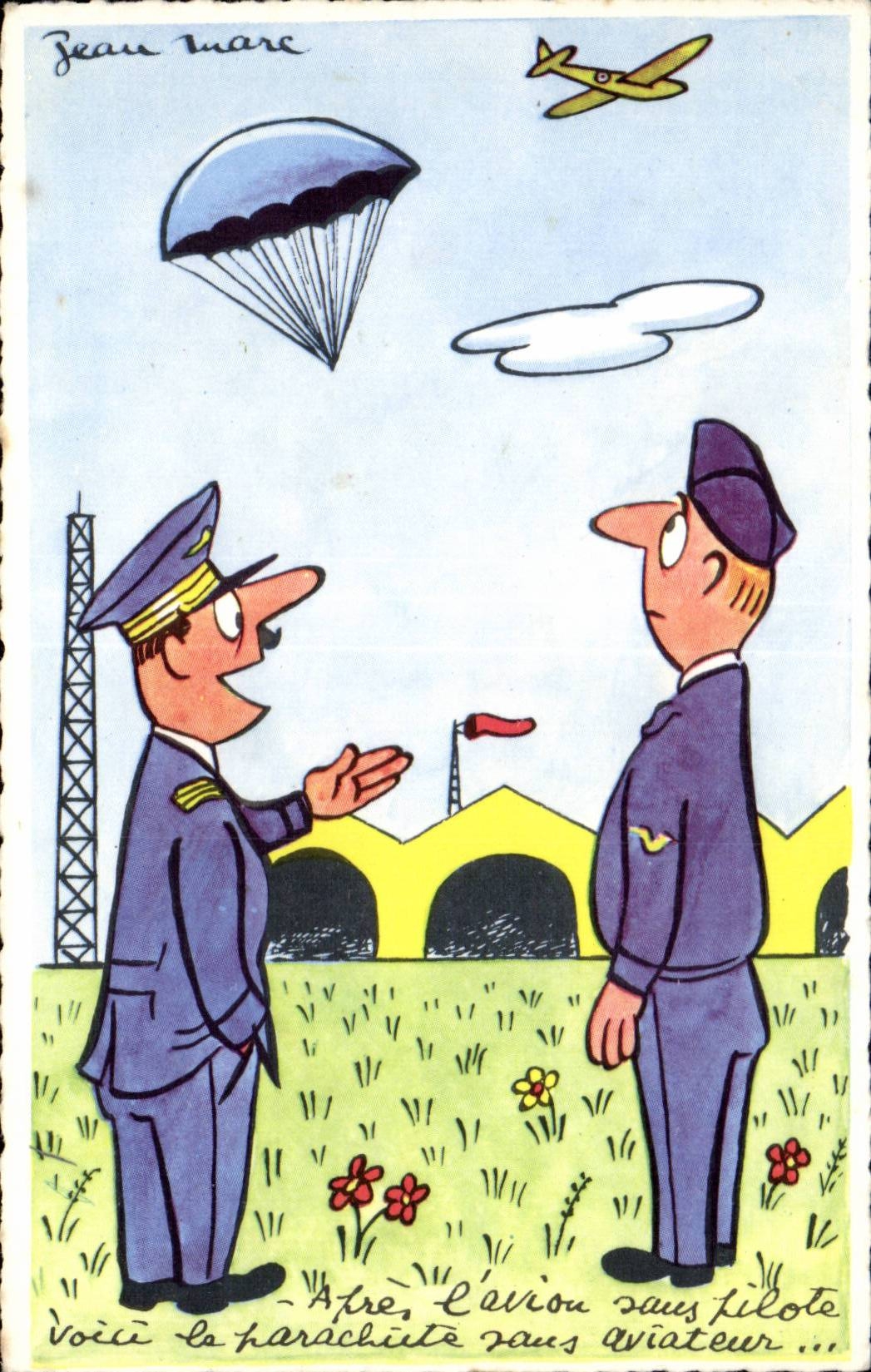 Piloto y paracaidista — dibujo de Jean Marc — editor R. HAMEL