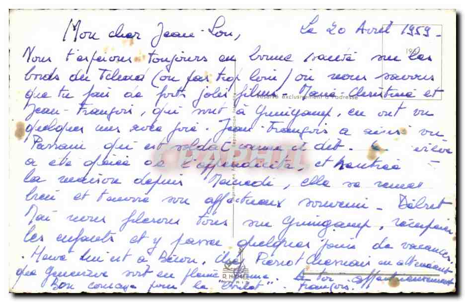 Piloto y paracaidista — dibujo de Jean Marc — editor R. HAMEL — Reverso