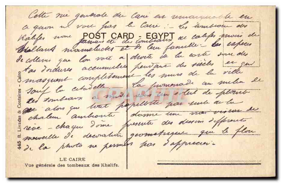 Afrique - Africa - Egypte - Egypt - Cairo - General View - Tomb of Khalife - CPA  — Rückseite