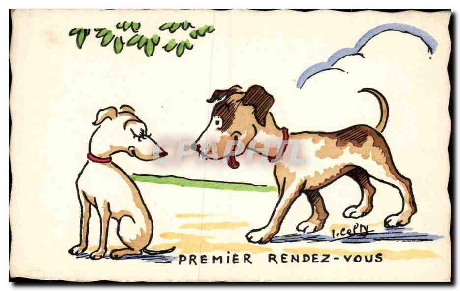 CPA Fantaisie Chien Premier rendez vous 