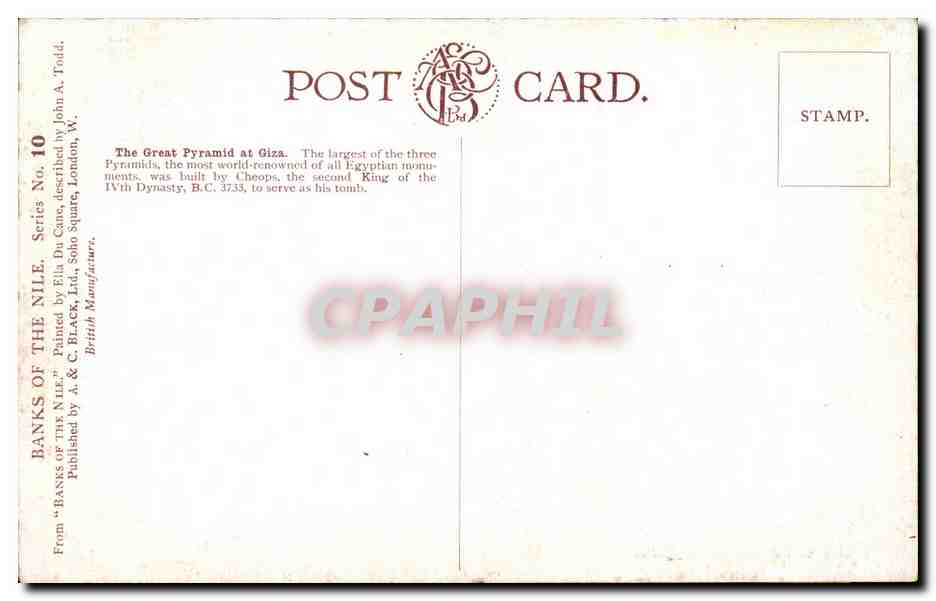 Les Grandes Pyramides de Gizeh — Égypte — Éditeur A. & C. Black, Londres, série No. 10 — Back