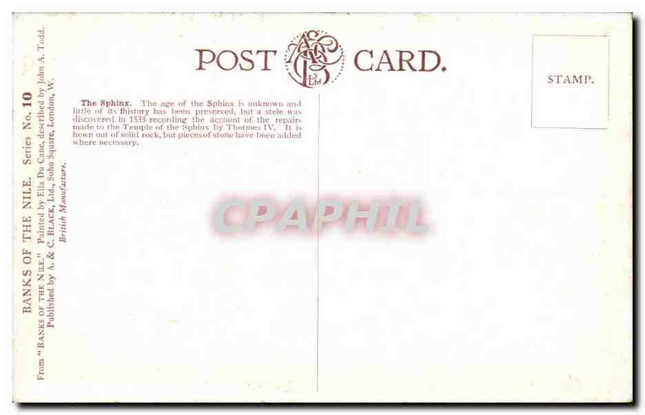 Le Sphinx d'Égypte — peinture à l'aquarelle — Ella Du Cane, série 'Banks of the Nile', n°10 — Rückseite