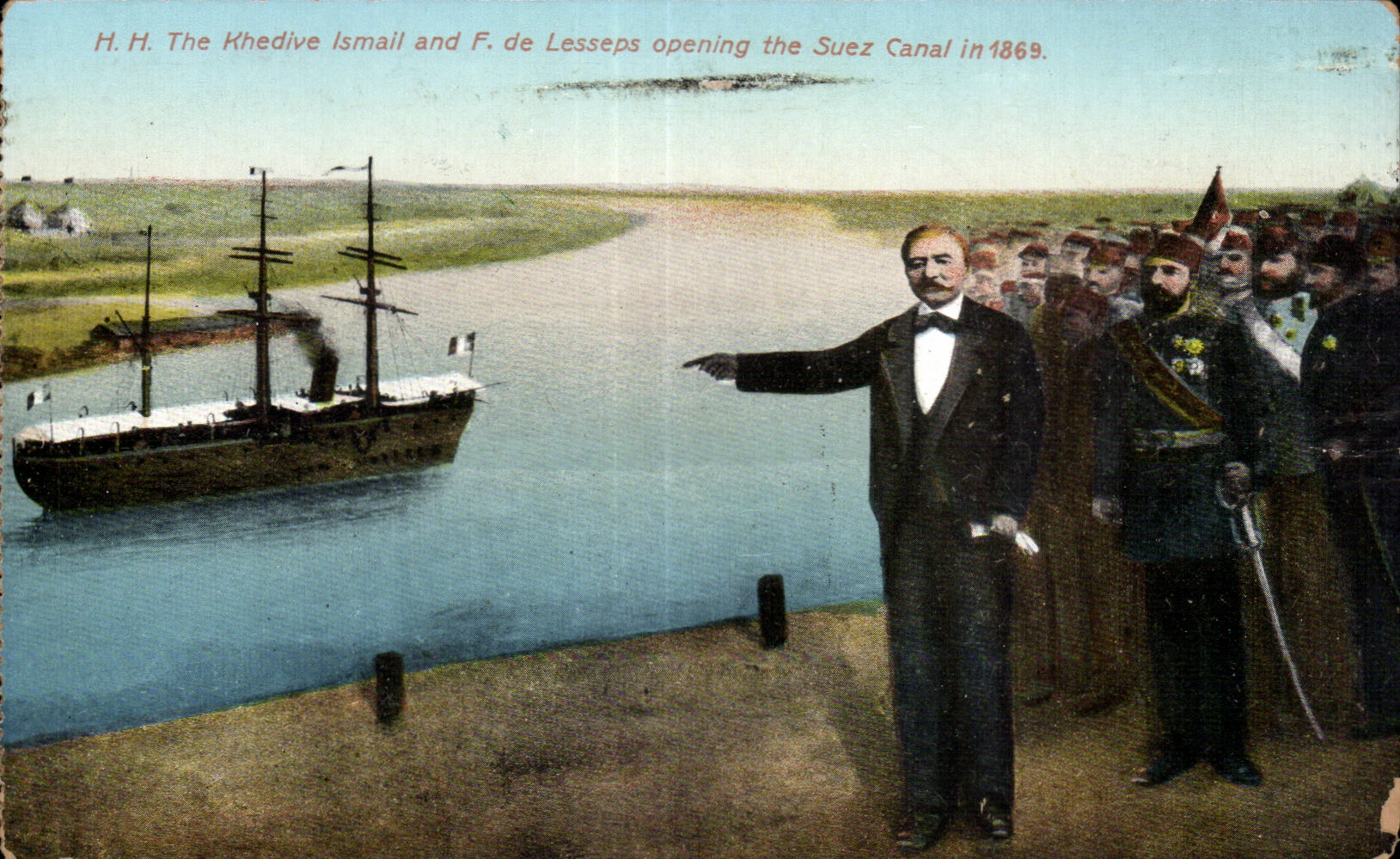 CPA Egypt Egypte HH The Khedive Ismail and F de Lesseps opening the Suez canal in 1869