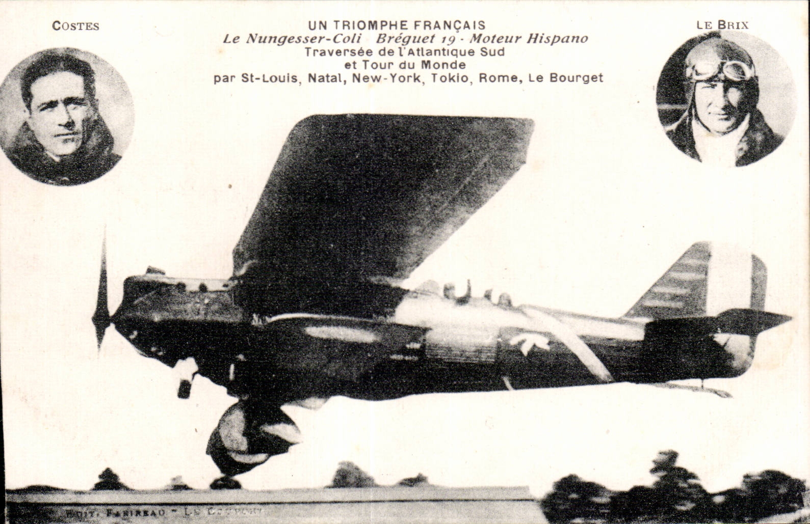 CPA Aviation Avion Le Nungesser Coli Breguet Moteur Hispano Traversee de l atlantique Sud