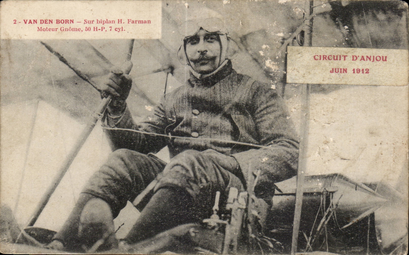 CPA Aviation Avion Van den Born Sur biplan Farman Moteur Gnome Circuit d Anjou Juin 1912