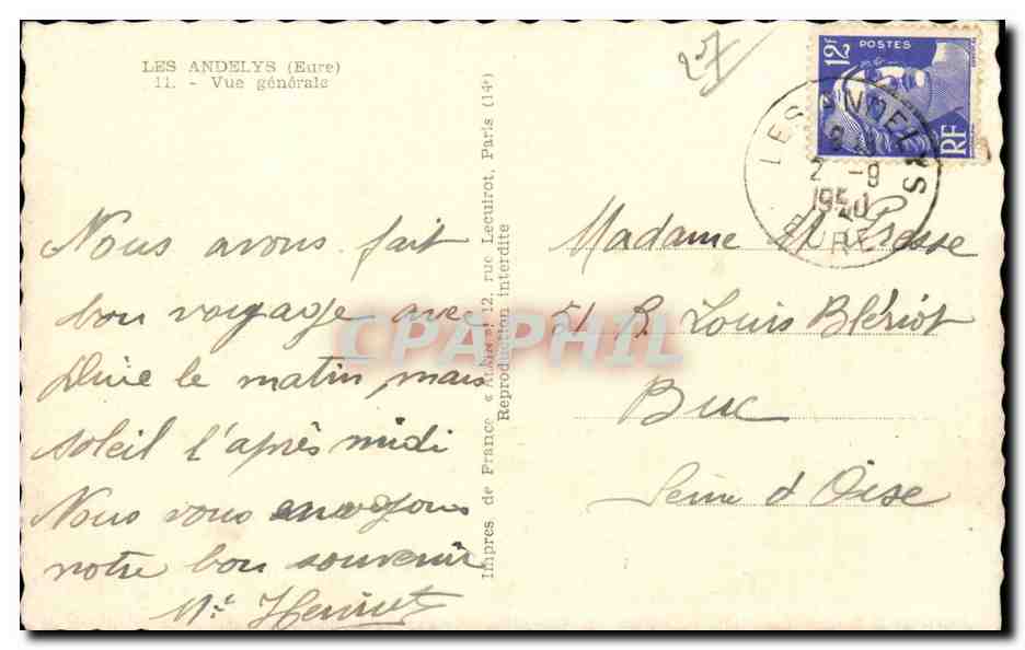 CPSM Les Andelys Vue generale  — Verso