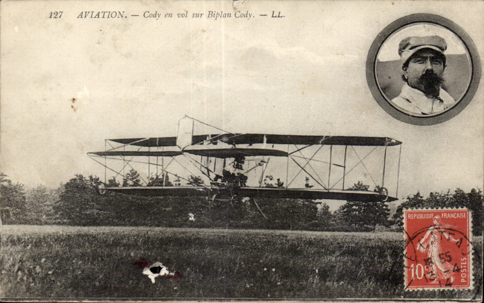 CPA Avion Aviation Cody en vol sur biplan Cody