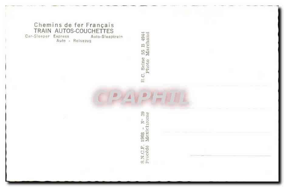 CPSM Chemins de fer francais Train Auto Couchettes Car sleeper Express  — Verso