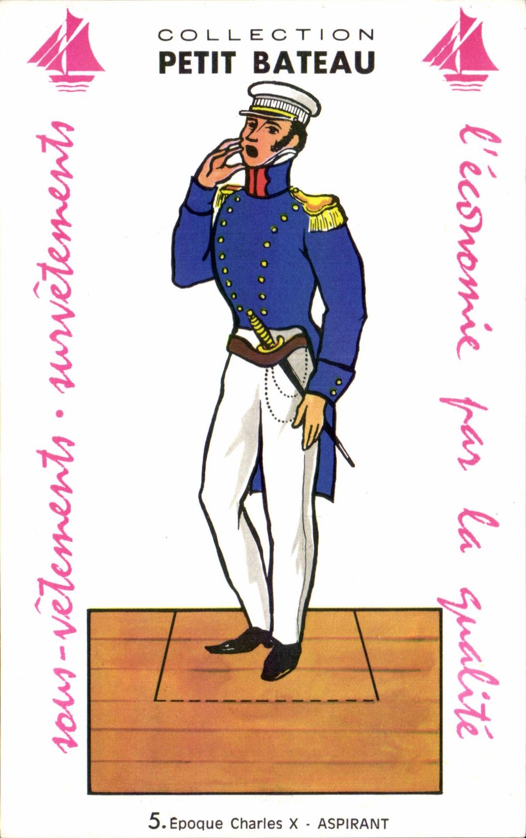 Carte decoupage Collection petit Bateau Epoque Charles X Aspirant Militaria