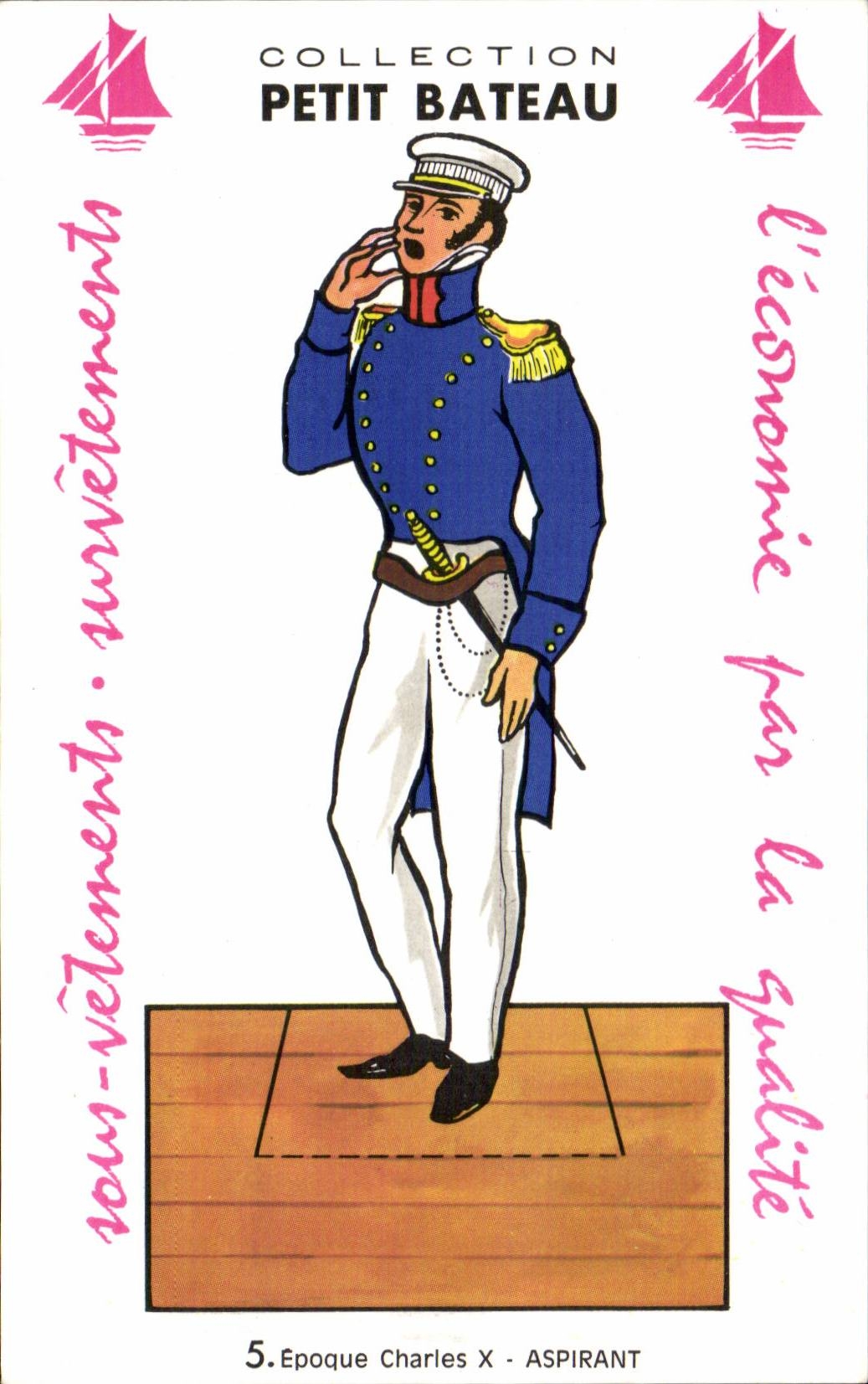 Carte decoupage Collection petit Bateau Epoque Charles X Aspirant Militaria