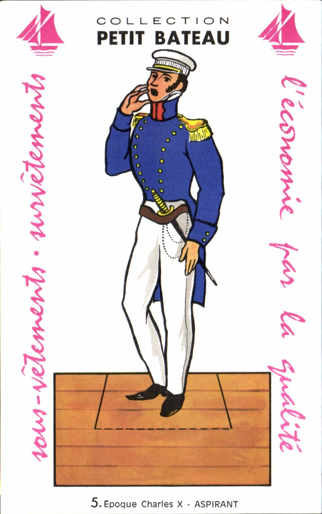 Carte decoupage Collection petit Bateau Epoque Charles X Aspirant Militaria