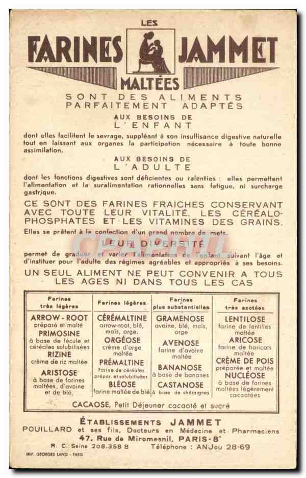 CPA Folklore Les vieilles provinces de France Le Nivernais Farines Jammet Folklore — Rückseite