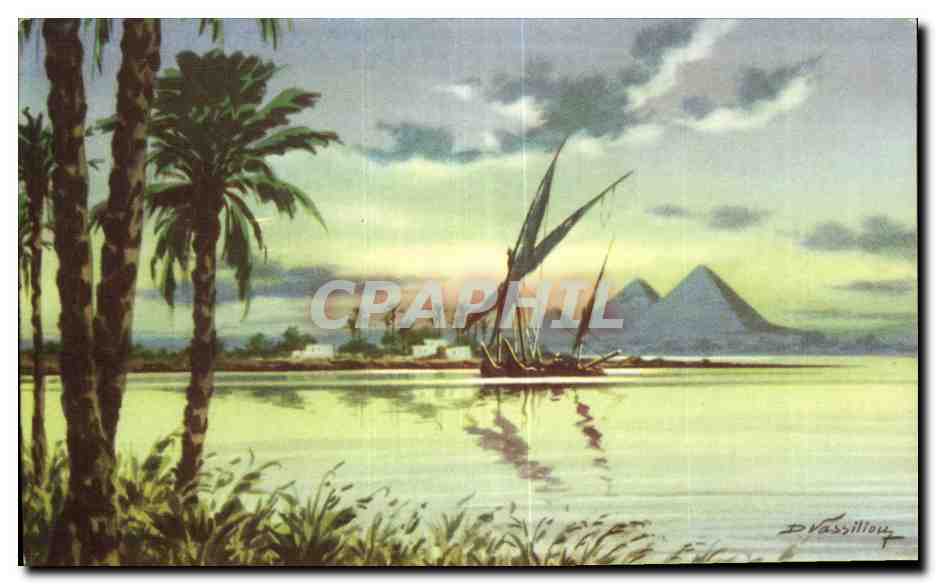 Les Pyramides et le Nil à la lueur de la lune — Égypte — Éditeur Lahamri & Landock