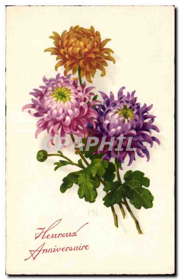 Fleurs - Heureux anniversaire - CPA 