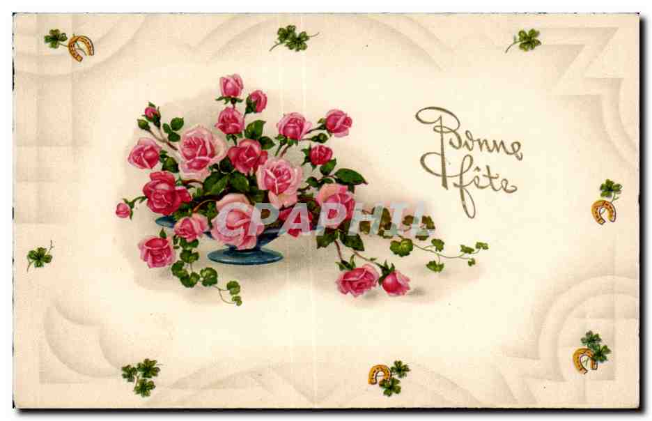 Fleurs Bonne Fete - rose - CPA 