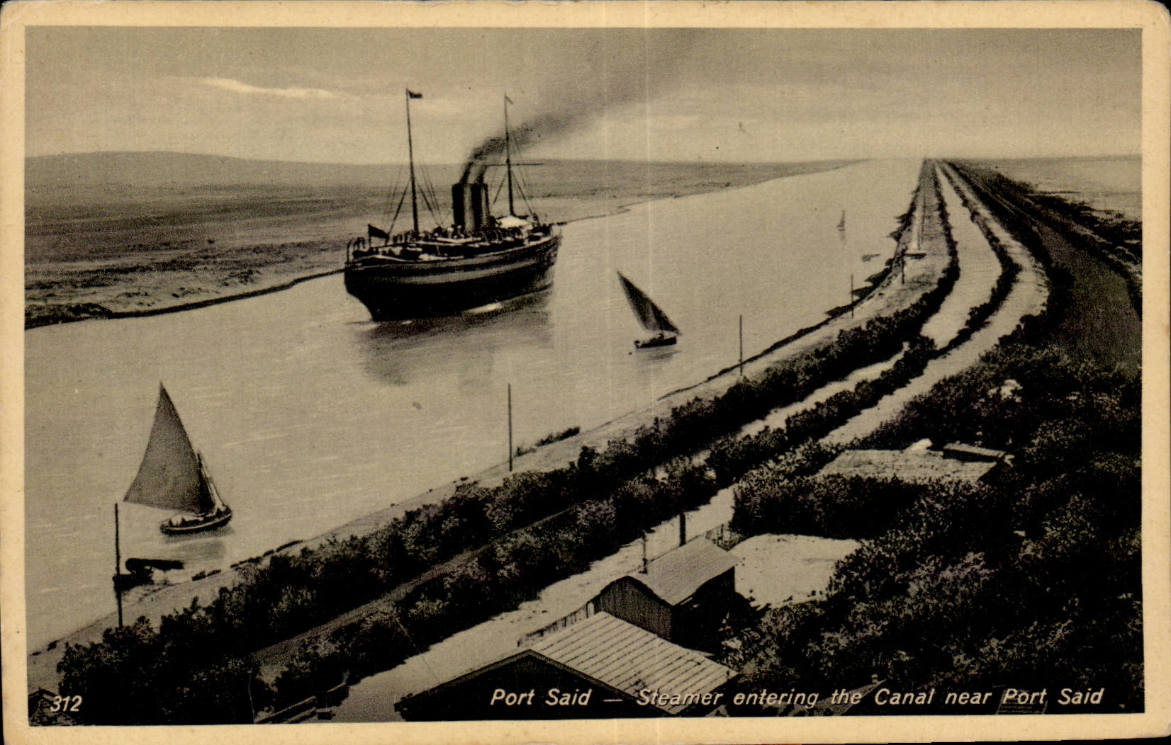 Port Said — Steamer entering the Canal near Port Said — n° 312