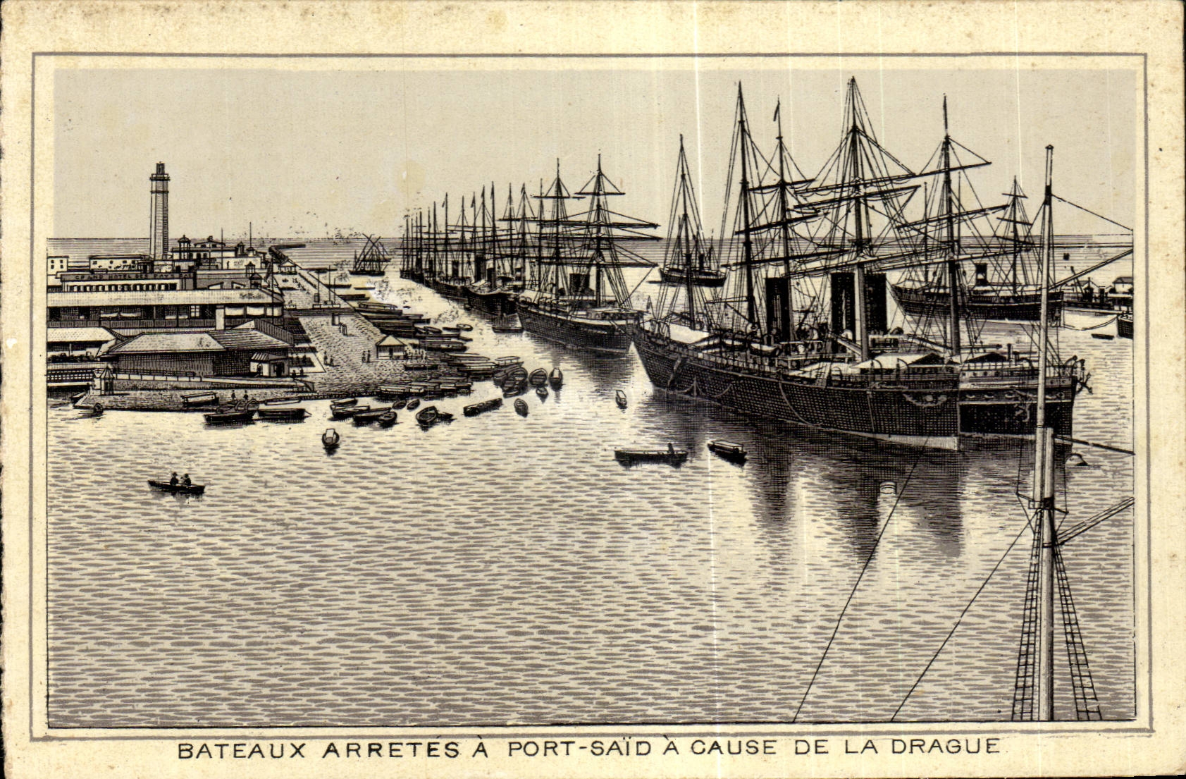 Ships stopped at Port-Said due to dredging — Vintage Postcard/Antike Ansichtskarte