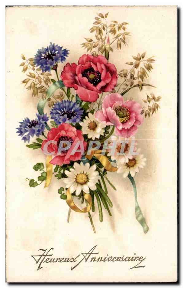 Fleurs Heureux Anniversaire - CPA 