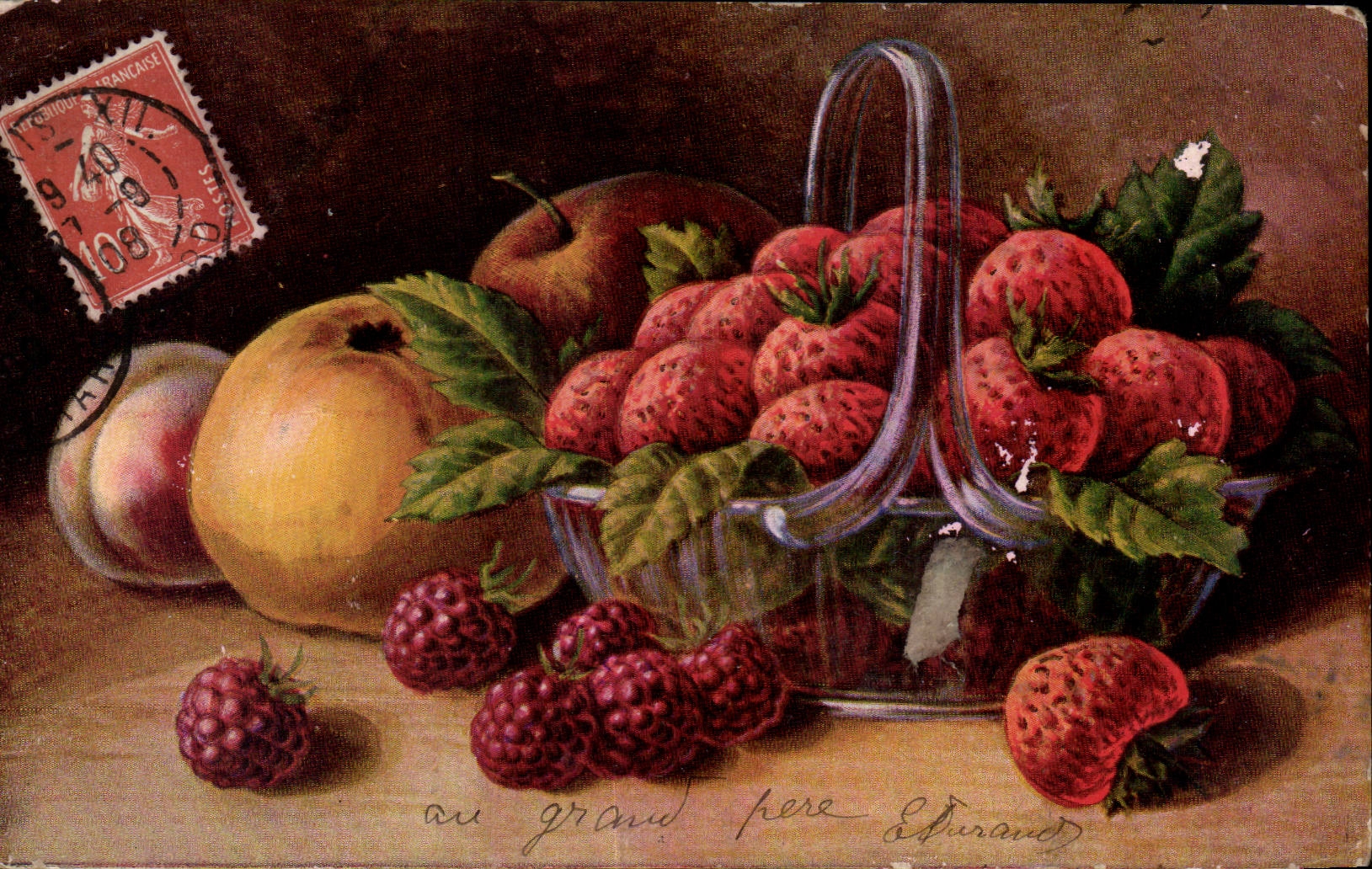 Fleurs ripe fruit Fraises Strawberry - CPA 