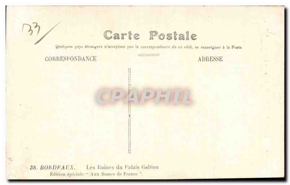 CPA Bordeaux Les Ruines du Palais Galien — Verso