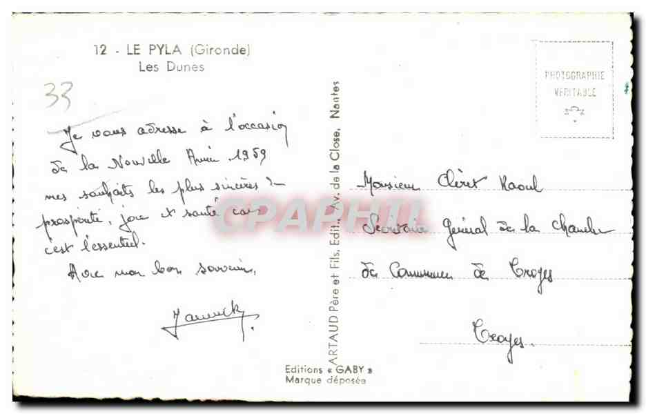 CPA Le Pyla Gironde Les Dunes — Rückseite