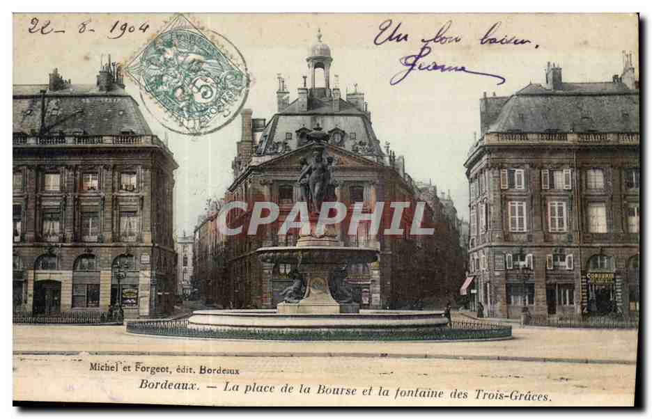 CPA Bordeaux La Place de la Bourse et la Fontain des Trois Gruces