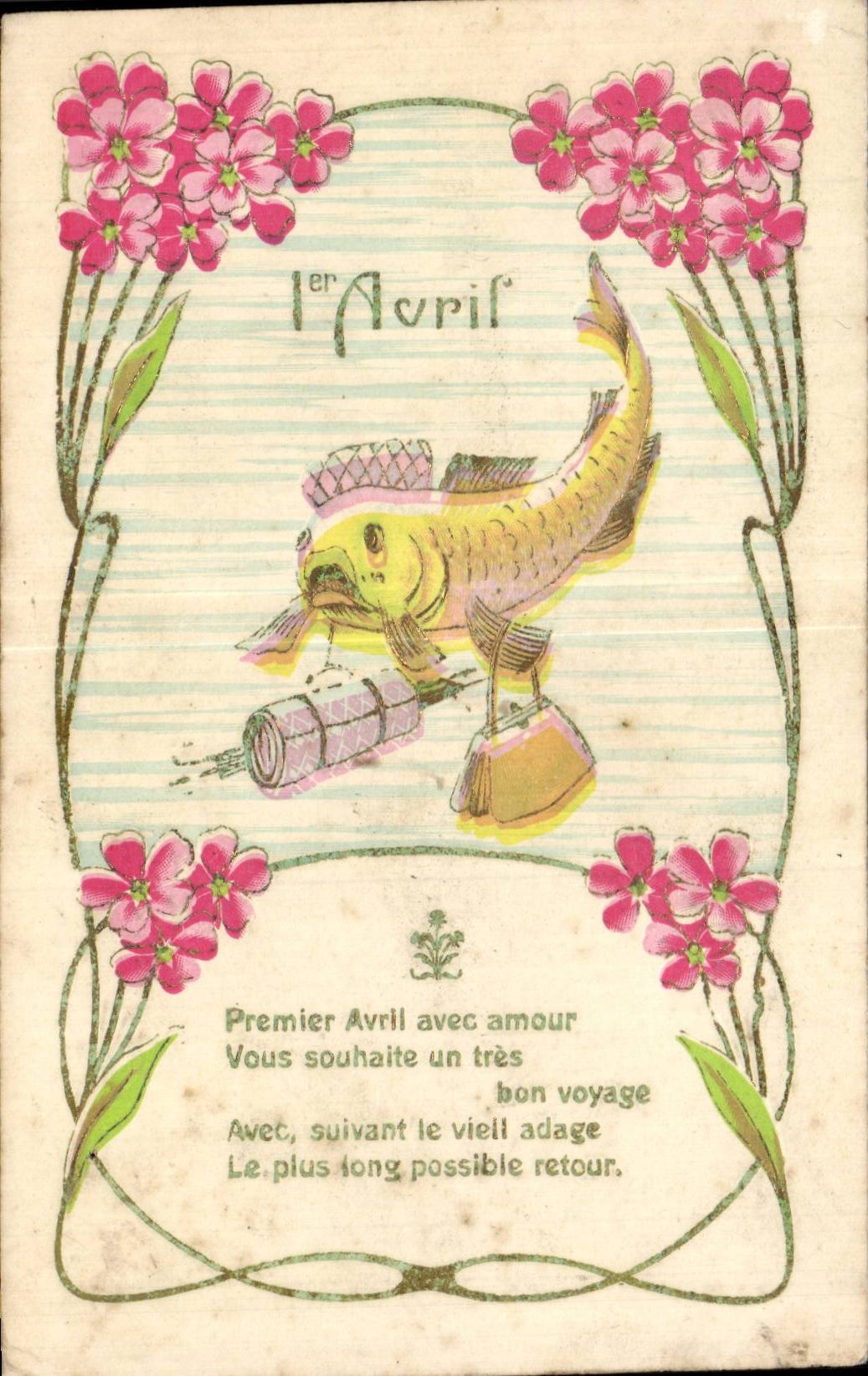 CPA Fantaisie Fleur Poisson 1er avril Easter