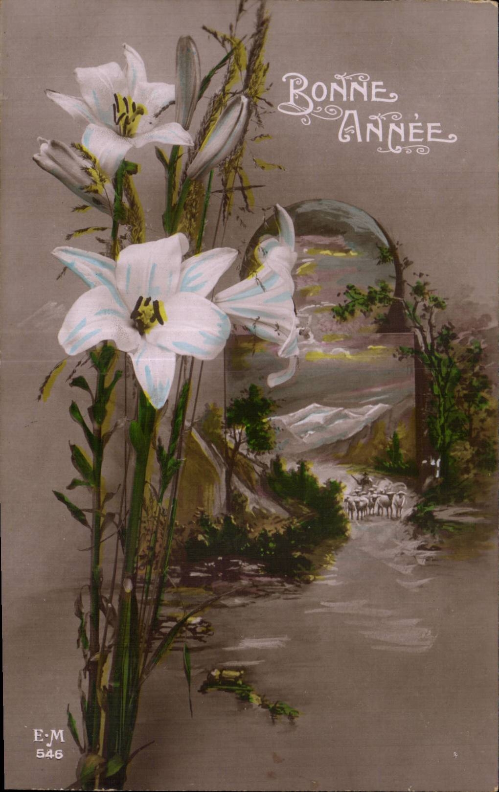 CPA Fantaisie Fleur Bonne annee