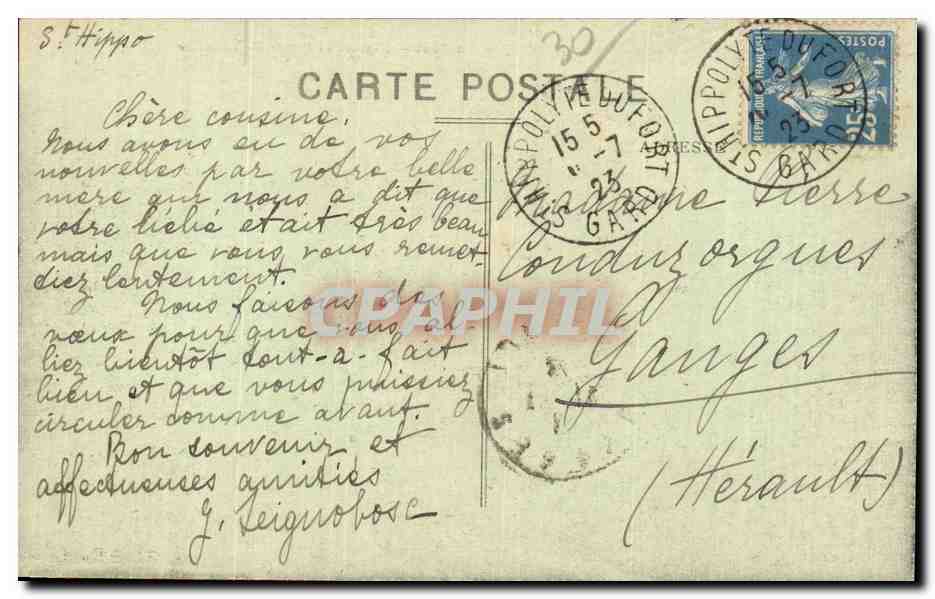 CPA Environs de St Hippolyte du Fort Figaret et Route de Lassalle — Rückseite