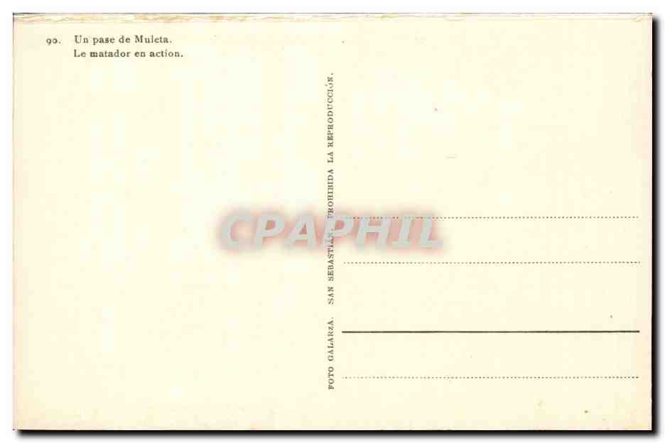 CPA Corrida Un Pase de Muleta Le matador en action — Rückseite