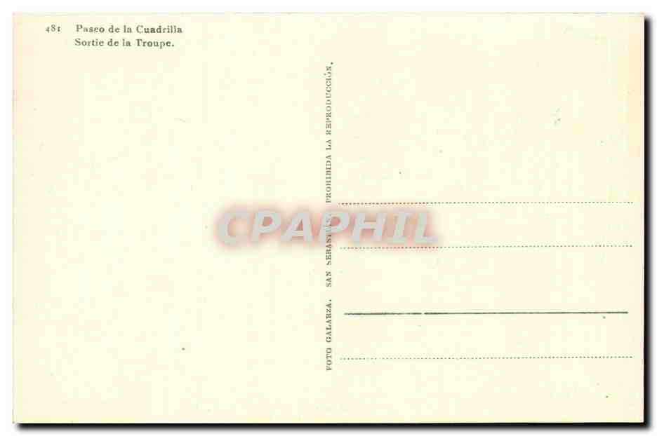 CPA Corrida Paseo de la Cuadrilla Sortie de la Troupe — Rückseite