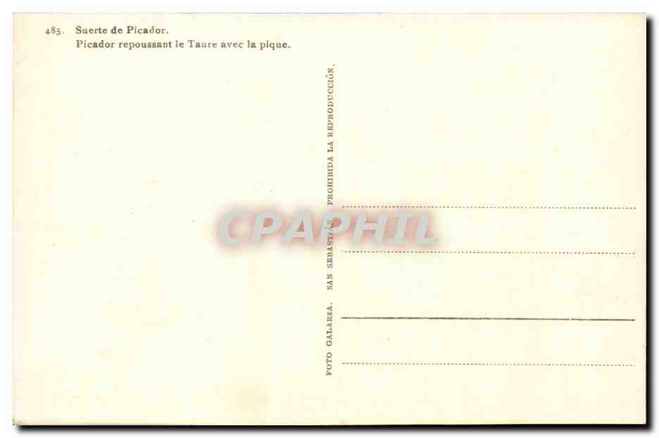 CPA Corrida Suerte de Picador Picador repoussant le Taure avec la pique — Rückseite