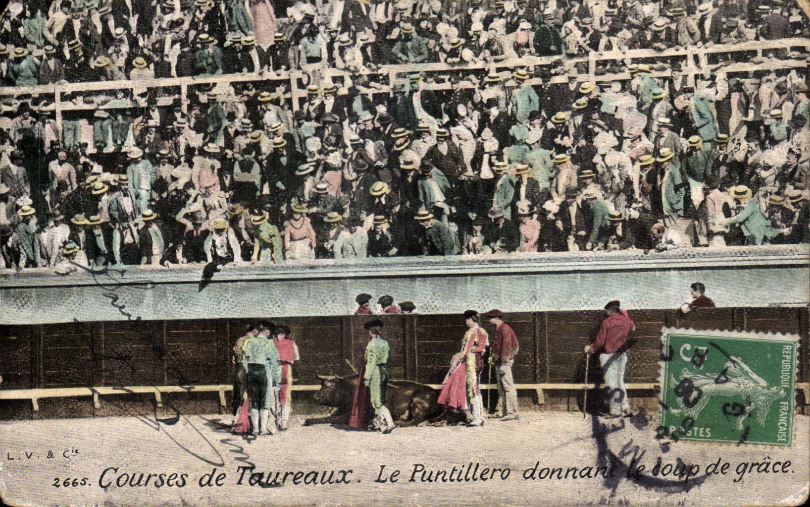 Cours de Taureaux — Le Puntillero donnant le coup de grâce — L.V. & Cie, n°2665